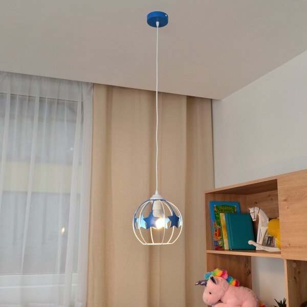 Lampadario a sospensione per bambini STARS 1xE27/15W/230V blu/bianco