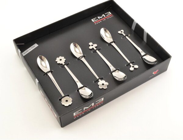 Cucchiaino Espresso e Moka Cadeau in acciaio 18.10 AISI430 112 mm in confezione regalo serigrafata EME colore nero