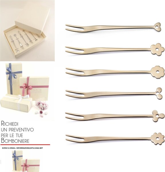 Forchettine Party Cadeau ros� 127 mm 6 pezzi assortiti finitura Oro Lucido in confezione bomboniera