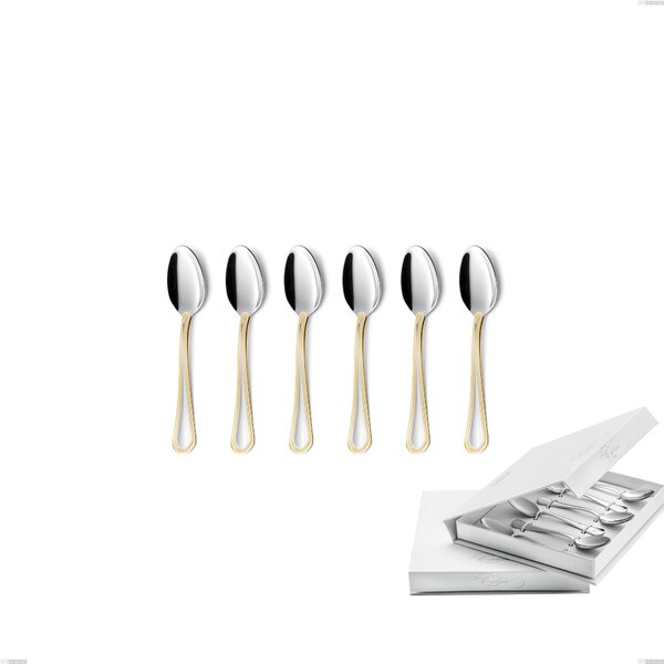 Confezione a libro 6 pezzi cucchiaino moka Domus Oro, acciaio 18-10, oro 24 carati lucido, spessore 3 mm