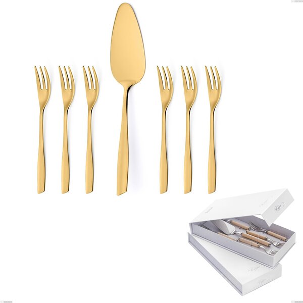 Confezione a libro 7 pezzi, forchettine pi� paletta dolce Eleven PVD Gold, Acciaio 18/10 lucido, spessore 2.5 mm, PVD oro