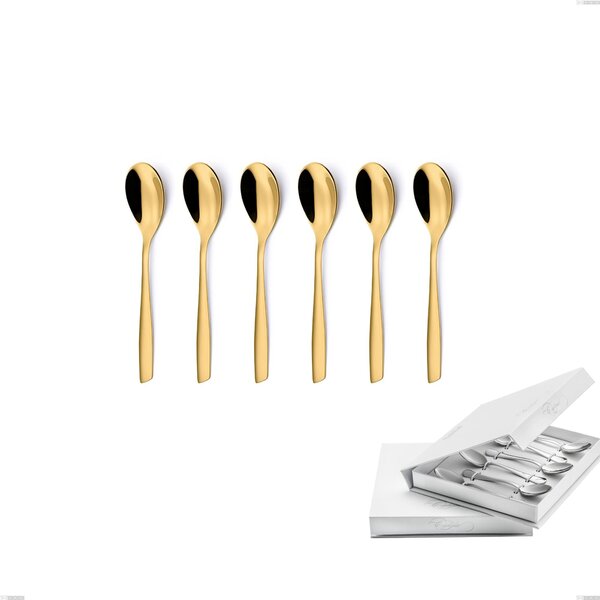 Confezione a libro 6 pezzi cucchiaino moka Eleven PVD Gold, Acciaio 18/10 lucido, spessore 2.5 mm, PVD oro