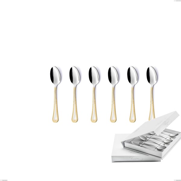 Confezione a libro 6 pezzi cucchiaino moka Firenze oro, acciaio 18-10, oro 24 carati , spessore 2.5 mm