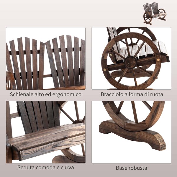 Outsunny Panchina da Giardino in Legno Stile Country con Braccioli a Ruota, 108x66x95cm, Colore Legno|Aosom