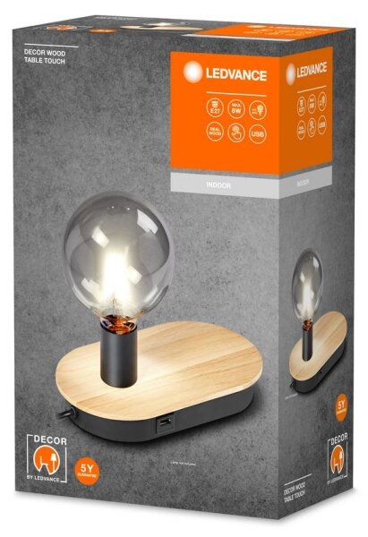 Ledvance - Lampada da tavolo touch DECOR WOOD 1xE27/8W/230V con USB