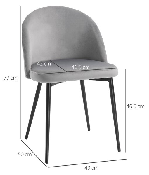 HOMCOM Set di 2 Sedie per Sala da Pranzo e Cucina Imbottite in Velluto, 49x50x77cm, Grigio|Aosom