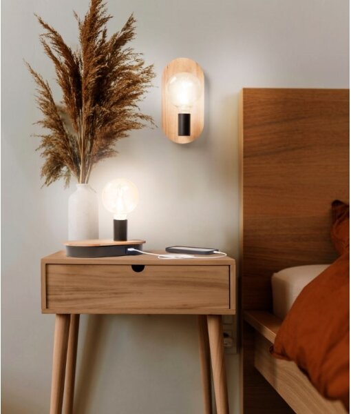 Ledvance - Lampada da tavolo touch DECOR WOOD 1xE27/8W/230V con USB