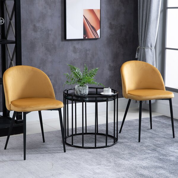 HOMCOM Set di 2 Sedie per Sala da Pranzo e Cucina Imbottite in Velluto, 49x50x77cm, Giallo|Aosom