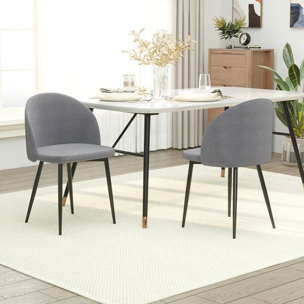 HOMCOM Set di 2 Sedie per Sala da Pranzo e Cucina Imbottite in Velluto, 49x50x77cm, Grigio|Aosom