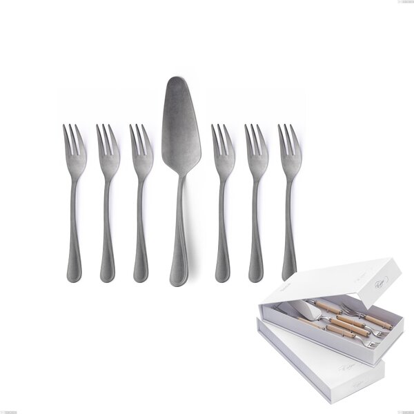Confezione a libro 7 pezzi, forchettine pi� paletta dolce Impero Retro, Acciaio inox (Aisi 304) vintage