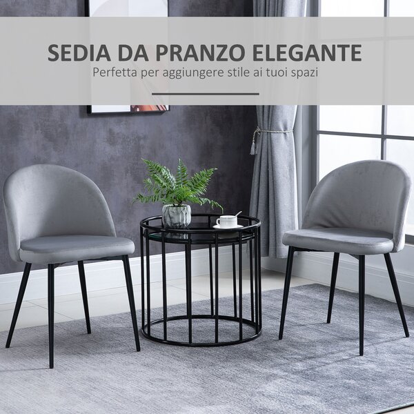 HOMCOM Set di 2 Sedie per Sala da Pranzo e Cucina Imbottite in Velluto, 49x50x77cm, Grigio|Aosom