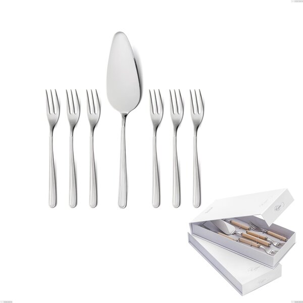 Confezione a libro 7 pezzi, forchettine pi� paletta dolce medea, Acciaio inox Aisi 304 lucido, spessore 3 mm
