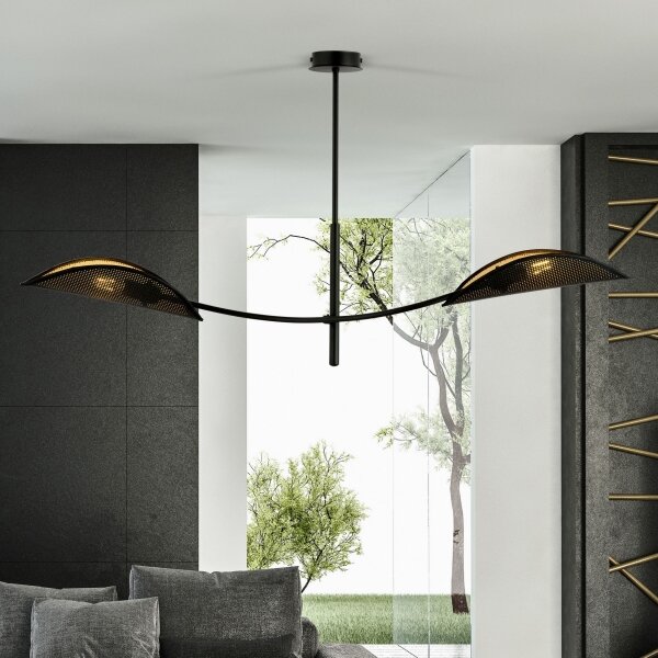 Lampadario a sospensione con supporto rigido LOTUS 2xE14/10W/230V nero/oro