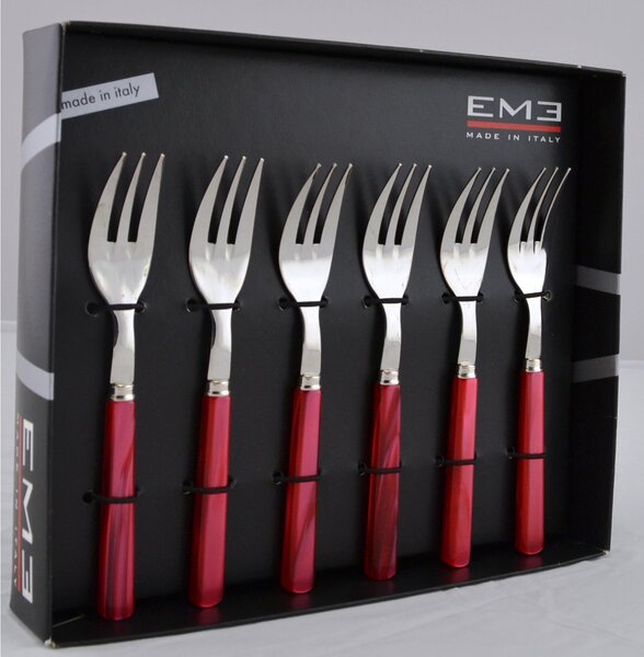 Forchettine da Dolce PERLA ROSSO in acciaio inox 18/10 spessore 2 mm in Confezione EME