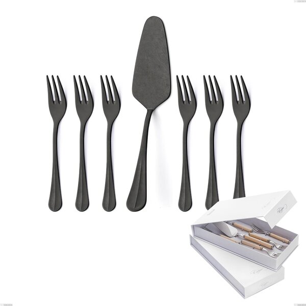 Confezione a libro 7 pezzi, forchettine pi� paletta dolce Royal Retr� PVD Black, Acciaio inox 18/10 antico, spessore 2.5 mm, pvd black