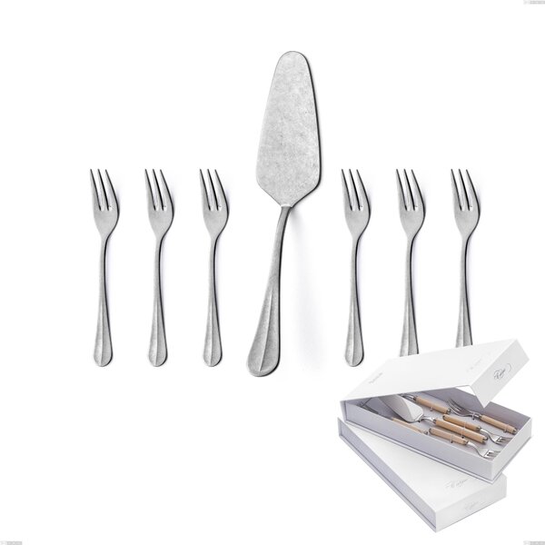 Confezione a libro 7 pezzi, forchettine pi� paletta dolce Royal Retro, Acciaio inox 18-10 finitura vintage, spessore 2.5 mm