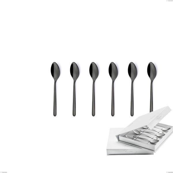 Confezione a libro 6 pezzi cucchiaino moka Venice Gun Metal, Acciaio Inox 18-10 trattamento pvd canna di fucile, spessore 4 mm