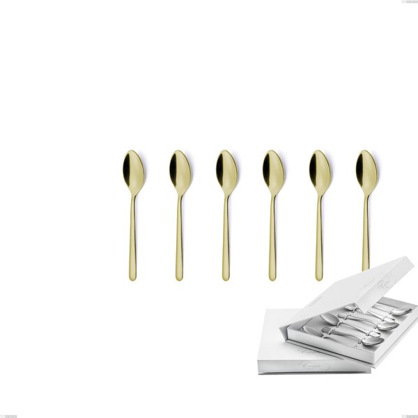 Confezione a libro 6 pezzi cucchiaino moka Venice Tin Gold, Acciaio Inox 18-10 trattamento pvd oro, spessore 4 mm