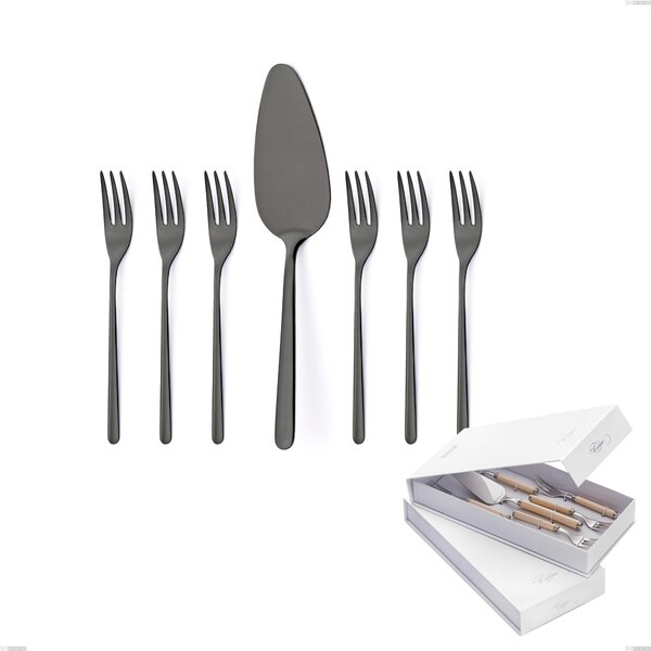 Confezione a libro 7 pezzi, forchettine pi� paletta dolce Venice Gun Metal, Acciaio Inox 18-10 trattamento pvd canna di fucile, spessore 4 mm