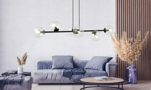 Lampadario a sospensione con filo ROSSI 6xE14/10W/230V nero/limpido