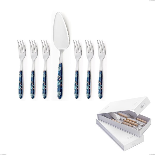 Confezione a libro 7 pezzi, forchettine pi� paletta dolce vero garden, acciaio 18.0 nickel free, manicatura pbt sublimato acciaio lucido