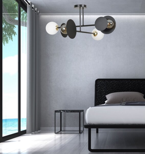 Lampadario a sospensione con supporto rigido MINERVA 2xE27/15W + 2xE14/10W/230V nero