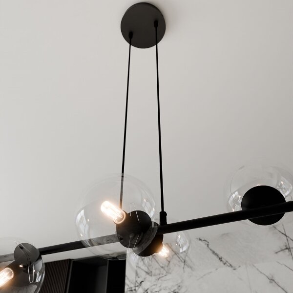 Lampadario a sospensione con filo ROSSI 6xE14/10W/230V nero/limpido