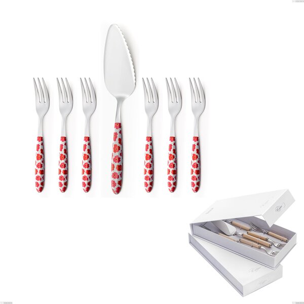 Confezione a libro 7 pezzi, forchettine pi� paletta dolce Vero poppy, acciaio 18.0 nickel free, manicatura pbt sublimato acciaio lucido