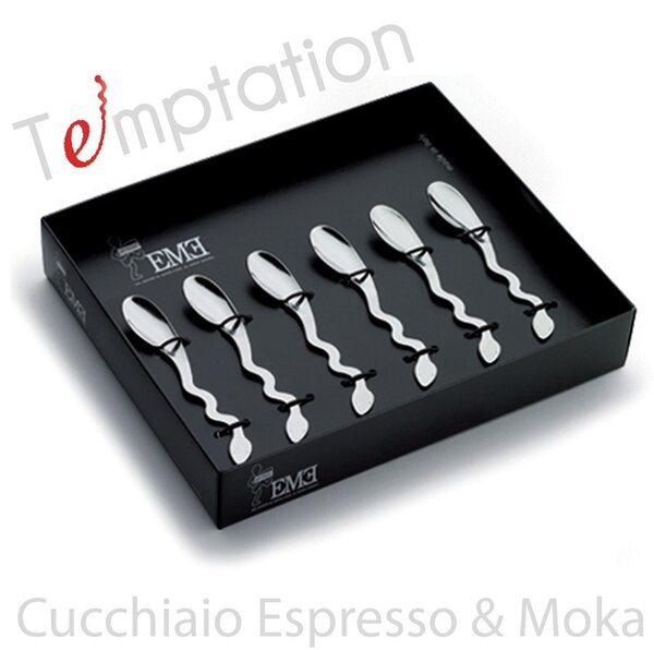 Cucchiaino espresso e Moka 6 pezzi Temptation in acciaio inox 1810 lucidato a specchio spessore 2 mm