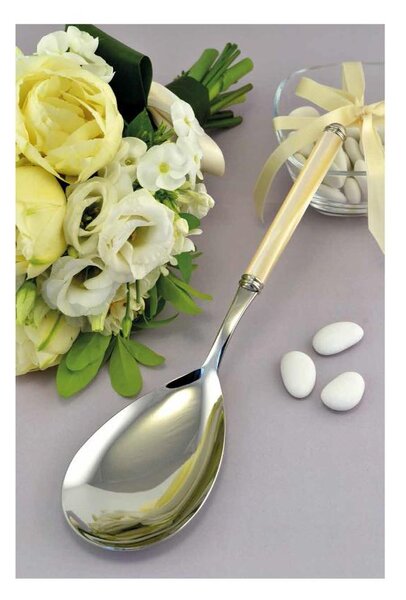 Confezione Pala Riso LINEA PERLATO composizione CB1280LN-PE13 Lunghezza 275 mm manicatura in acrilico con doppia ghiera tornita. in scatolata bomboniera serigrafata