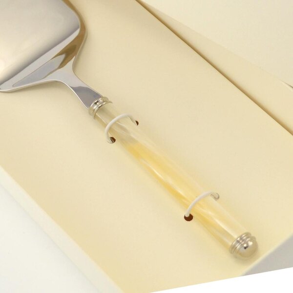 Confezione Pala Lasagne PERLATO in confezione regalo, Larghezza pala 7 cm lunghezza 250 mm cm manicatura in acrilico con doppia ghiera tornita. in scatolata bomboniera serigrafata
