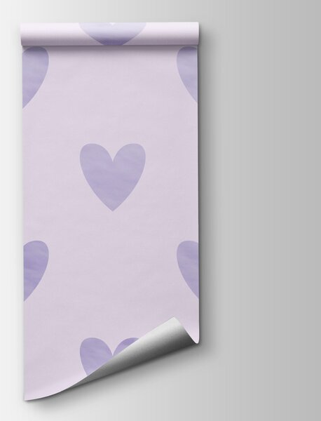 Carta da parati Cuori viola su sfondo bianco, Carta da parati Geometriche, Carta da parati popolare, t01002v2 - Tapeko.it