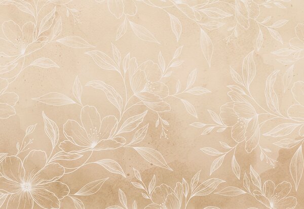 Carta da parati Fiori e foglie bianchi su uno sfondo beige, Carta da parati Floreale, Carta da parati popolare, t01003v1 - Tapeko.it