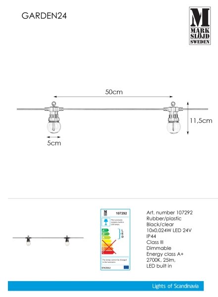 Markslöjd 107292 - Catena decorativa da esterno LED GHIRLANDA GARDEN 10xLED 5,5m IP44