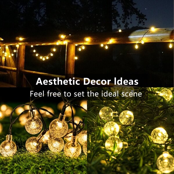 Brilagi - Catena luminosa solare decorativa BUBBLE a LED, 50 LED, 8 modalità, 7 m, IP65, bianco caldo