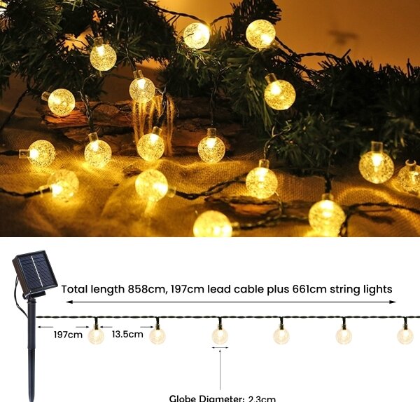 Brilagi - Catena luminosa solare decorativa BUBBLE a LED, 50 LED, 8 modalità, 7 m, IP65, bianco caldo