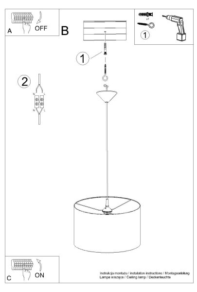 Sollux SL.1404 - Lampadario a sospensione con filo NOVA 1xE27/15W/230V diametro 40 cm bianco