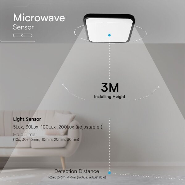 Plafoniera LED bagno con sensore 36W 230V IP44 4000K 42x42 cm + telecomando