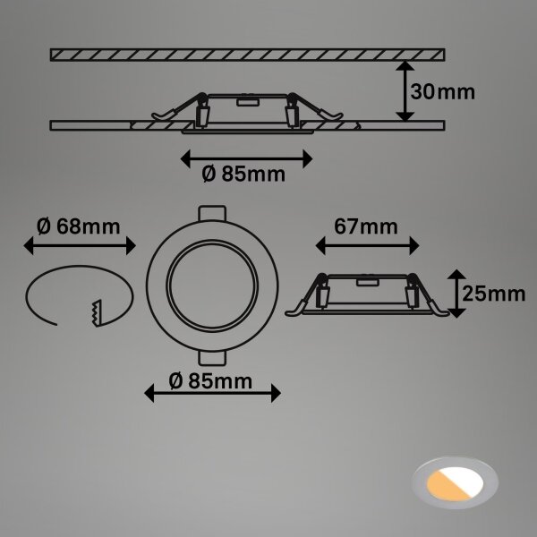 Brilo - SET 3x Lampada LED da incasso per bagni LED/4W/230V IP44 argento