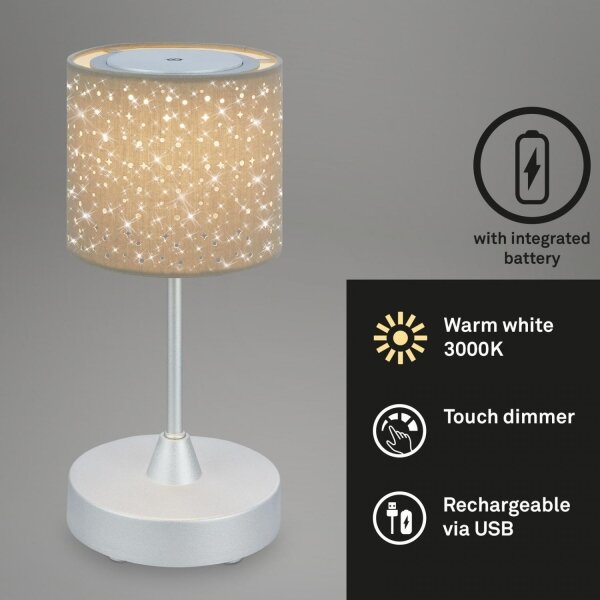 Brilo - Lampada da tavolo ricaricabile dimmerabile LOLE LED/3W/5V IP44 argento
