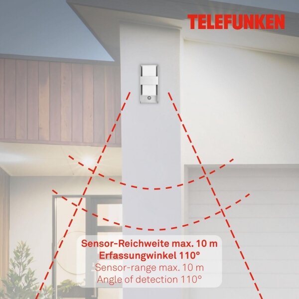 Telefunken 321104TF-Applique da esterno con sensore 1xE27/12W/230V IP44 bianco