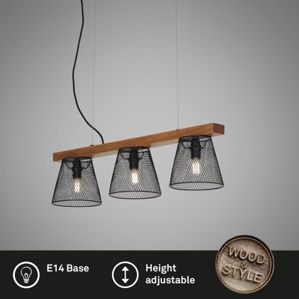 Briloner 4077-035 - Lampadario a sospensione con filo WOOD & STYLE 3xE14/25W/230V