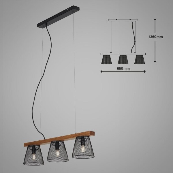 Briloner 4077-035 - Lampadario a sospensione con filo WOOD & STYLE 3xE14/25W/230V