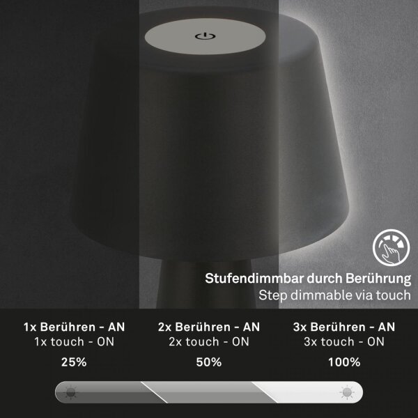 Brilo - Lampada da tavolo per esterni LED Dimmerabile ricaricabile LED/3,5W/5V IP44 nero