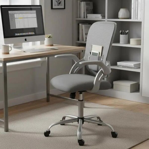 Sedia da ufficio con braccioli pieghevoli, colore grigio