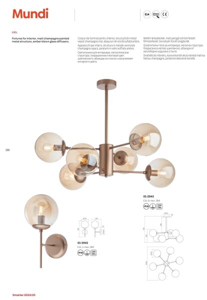 Redo 01-2943 - Lampadario a stelo MUNDI 6xE14/28W/230V rame/fumé