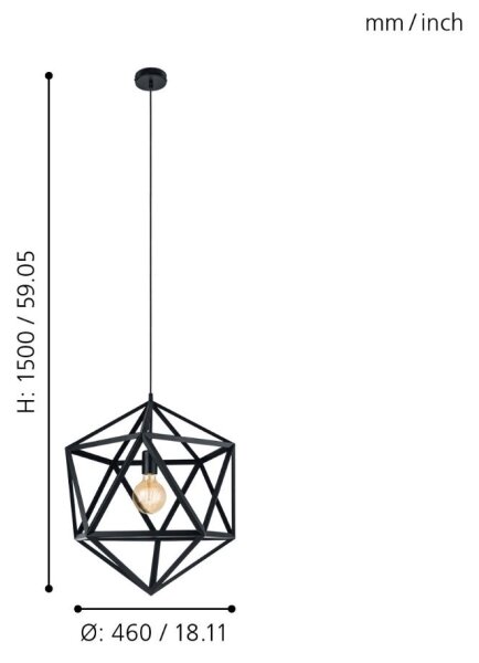 Eglo 49762 - Lampada a sospensione EMBLETON 1xE27/60W