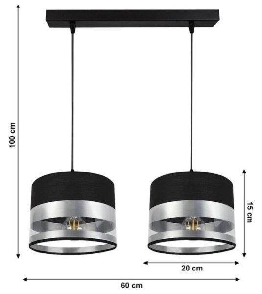 Lampadario su filo MILO 2xE27/60W/230V argento/nero