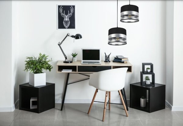 Lampadario su filo MILO 2xE27/60W/230V argento/nero