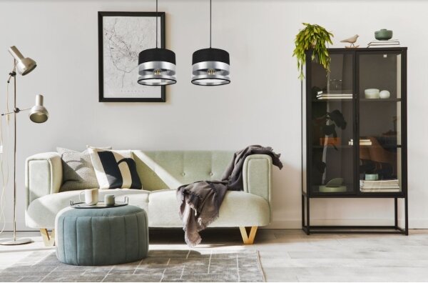 Lampadario su filo MILO 2xE27/60W/230V argento/nero